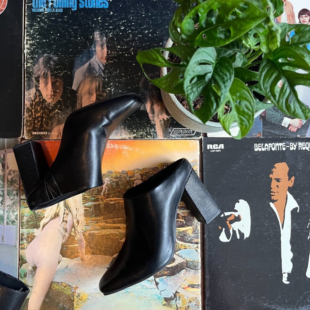 Black Leather High Heel Mules